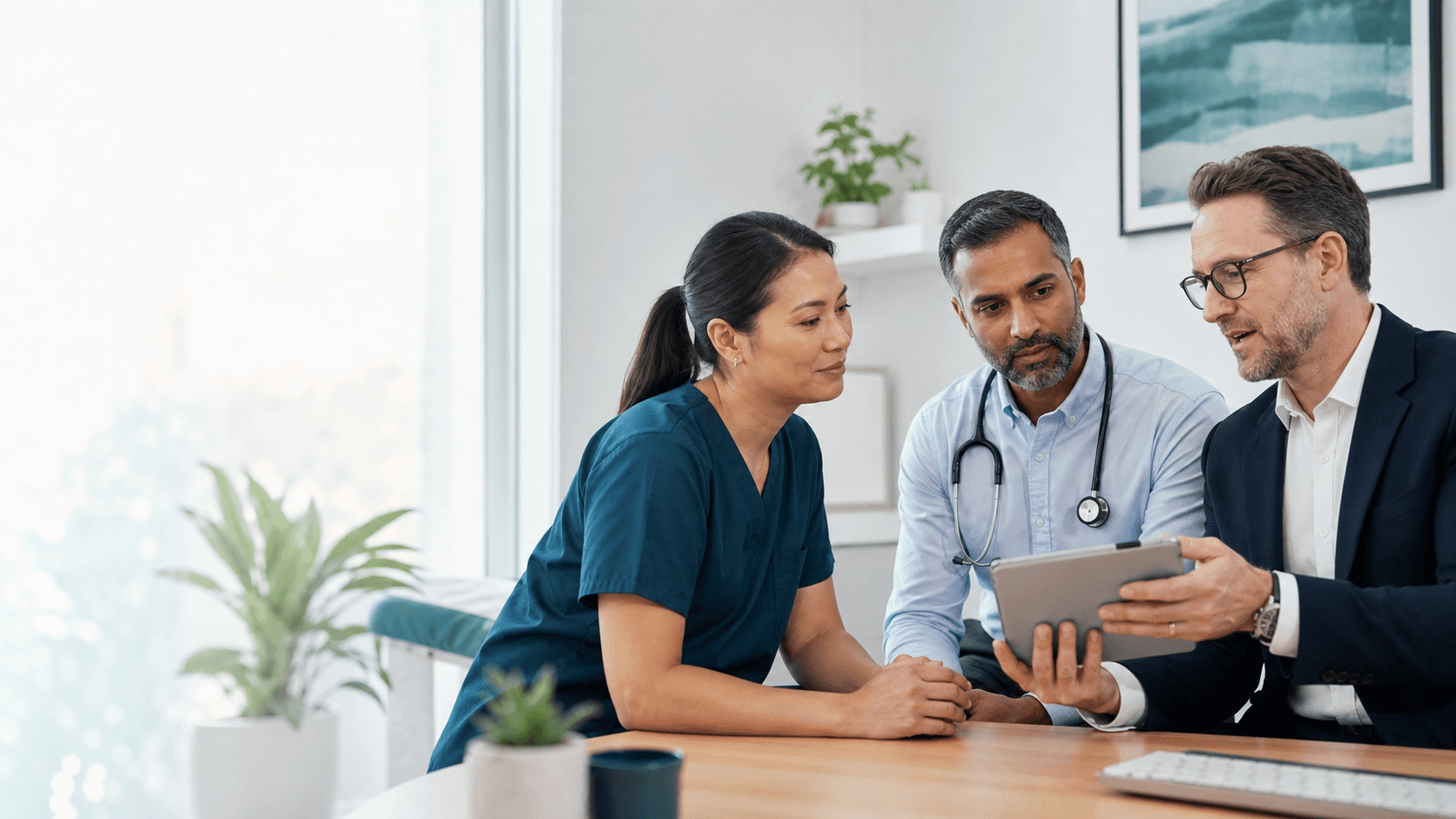 Doctors and healthcare professionals reviewing practice advice